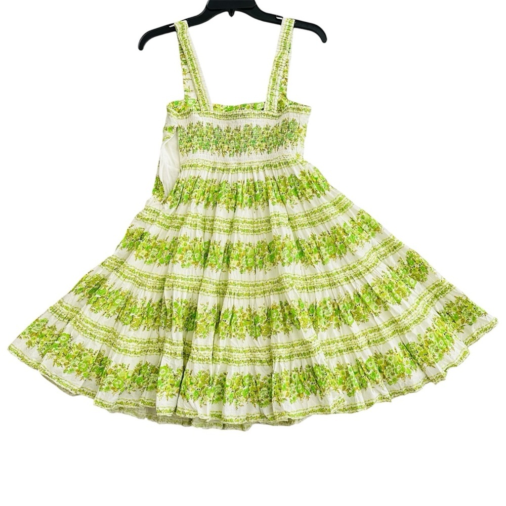 Alemais Jolene Dress Size 10 US 6 Green Floral Tiered Organic Cotton Mini Vacay - Picture 12 of 16